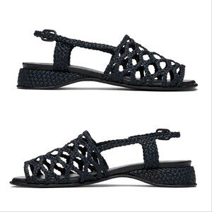 HEREU Alzira Raffia Slingback Sandals Size 35 5 Black Woven Handcrafted NEW $590
